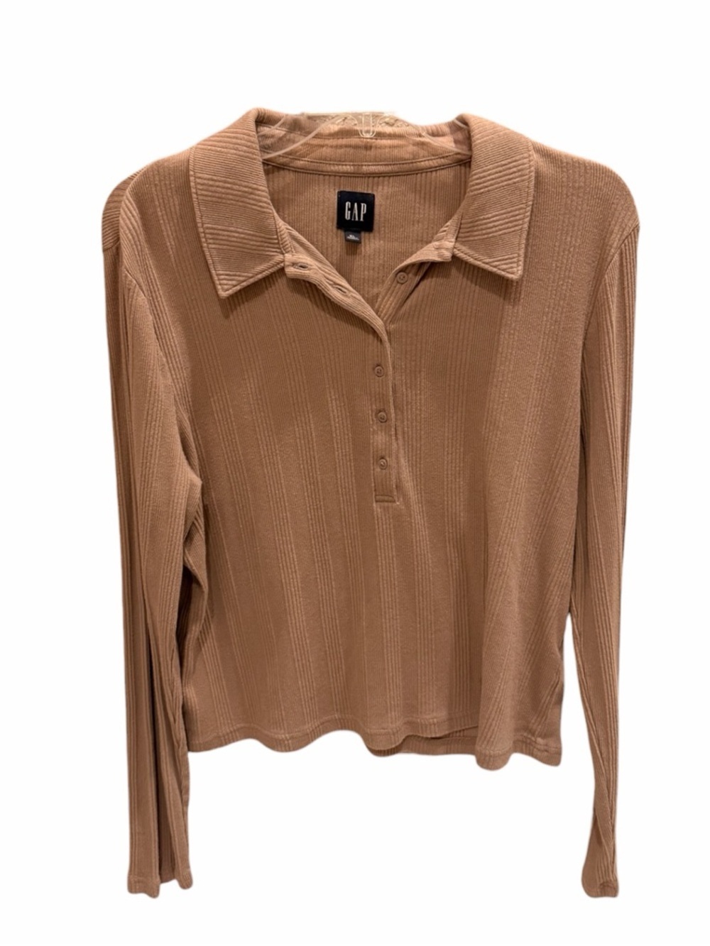 GAP Women's Long Sleeve Polo Top in Camel Size XL